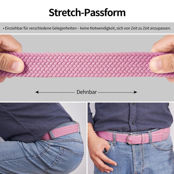 TANGCHAO Stoffgürtel Stretchgürtel Elastik Flechtgürtel Geflochtener und Elastischer Dehnbarer Gürtel für Damen und Herren Breite 3.3cm Rosa 90cm
