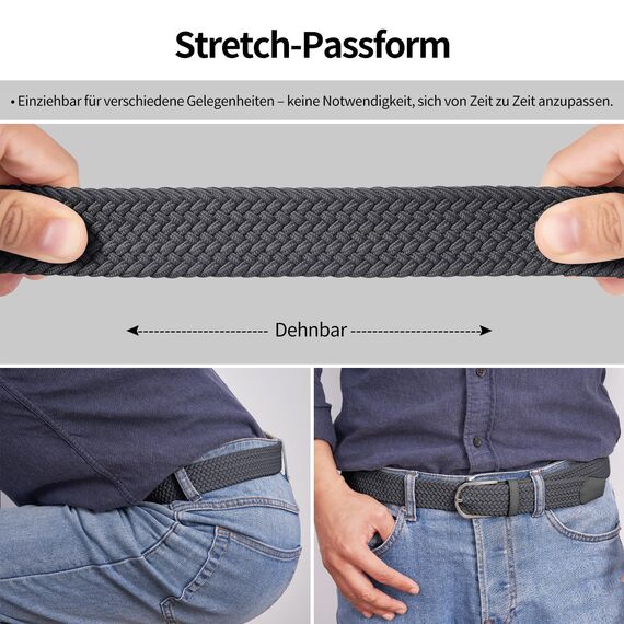 TANGCHAO Stoffgürtel Stretchgürtel Elastik Flechtgürtel Geflochtener und Elastischer Dehnbarer Gürtel für Damen und Herren Breite 3.3cm HUI-100cm