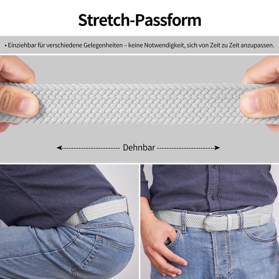 TANGCHAO Stoffgürtel Stretchgürtel Elastik Flechtgürtel Geflochtener und Elastischer Dehnbarer Gürtel für Damen und Herren Breite 3.3cm BAI-100cm