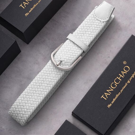 TANGCHAO Stoffgürtel Stretchgürtel Elastik Flechtgürtel Geflochtener und Elastischer Dehnbarer Gürtel für Damen und Herren Breite 3.3cm BAI-130cm