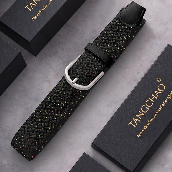 TANGCHAO Stoffgürtel Stretchgürtel Elastik Flechtgürtel Geflochtener und Elastischer Dehnbarer Gürtel für Damen und Herren Breite 3.3cm Sternenhimmel Schwarz 100cm