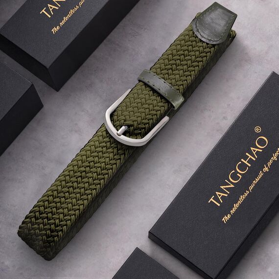 TANGCHAO Stoffgürtel Stretchgürtel Elastik Flechtgürtel Geflochtener und Elastischer Dehnbarer Gürtel für Damen und Herren Breite 3.3cm Grün 110cm