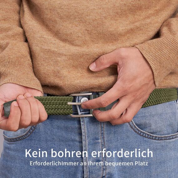TANGCHAO Stoffgürtel Stretchgürtel Elastik Flechtgürtel Geflochtener und Elastischer Dehnbarer Gürtel für Damen und Herren Breite 3.3cm Grün 135cm