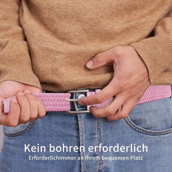TANGCHAO Stoffgürtel Stretchgürtel Elastik Flechtgürtel Geflochtener und Elastischer Dehnbarer Gürtel für Damen und Herren Breite 3.3cm Rosa 130cm
