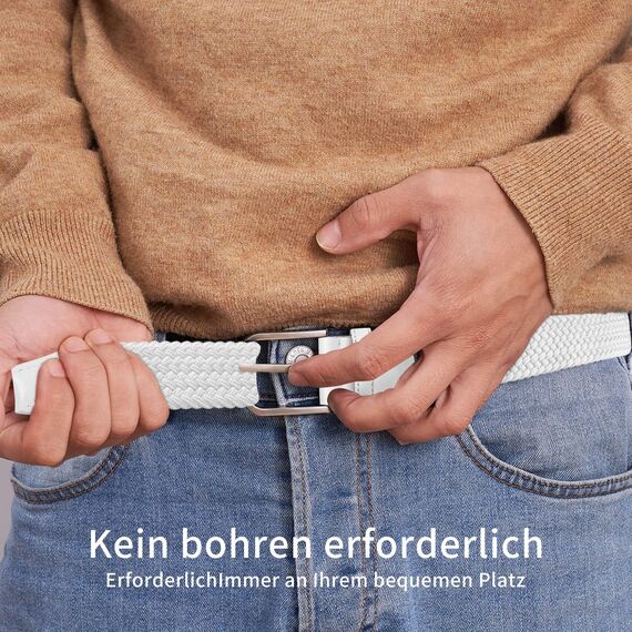TANGCHAO Stoffgürtel Stretchgürtel Elastik Flechtgürtel Geflochtener und Elastischer Dehnbarer Gürtel für Damen und Herren Breite 3.3cm BAI-90cm