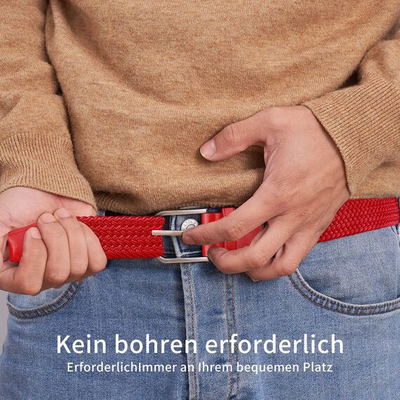 TANGCHAO Stoffgürtel Stretchgürtel Elastik Flechtgürtel Geflochtener und Elastischer Dehnbarer Gürtel für Damen und Herren Breite 3.3cm Rot 135cm