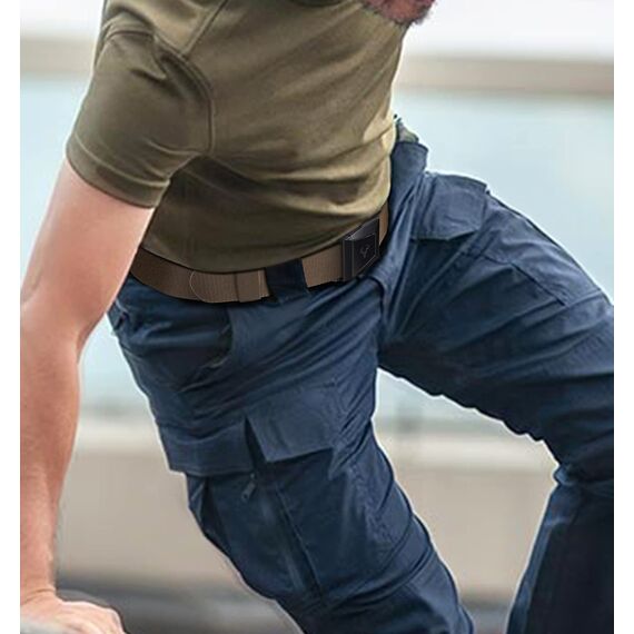 BULLIANT Taktischer Gürtel, Gürtel Herren Arbeitsgürtel Militär Wandern 3,8cm,Schnellverschluss Metallschnalle(Hellbraun,115cm/34-38" taille verstellbar)