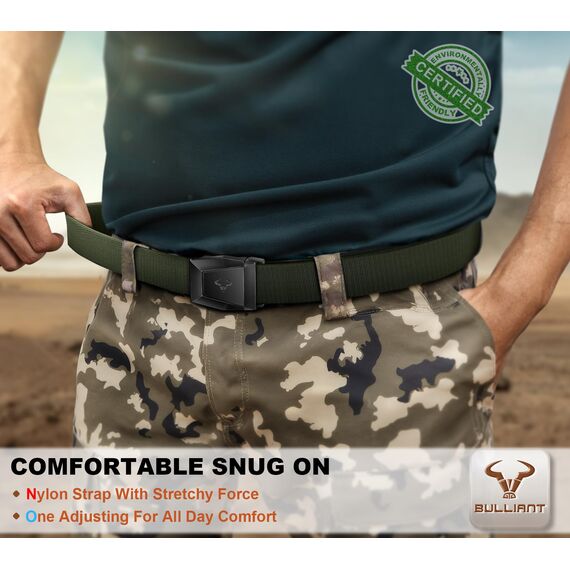 BULLIANT Taktischer Gürtel, Gürtel Herren Arbeitsgürtel Militär Wandern 3,8cm,Schnellverschluss Metallschnalle(Marinegrün-145cm/46-50" taille verstellbar)