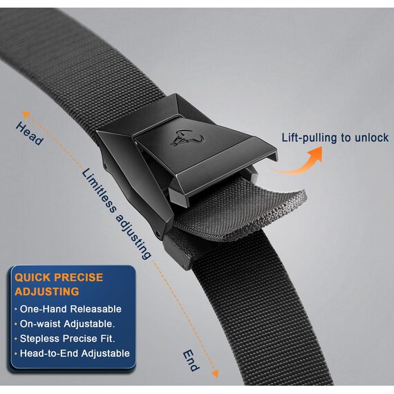 BULLIANT Taktischer Gürtel, Gürtel Herren Militär Wandern Arbeitsgürtel 3,8cm,Schnellverschluss Metallschnalle(Grigio Scuro-155cm/52-56" taille verstellbar)