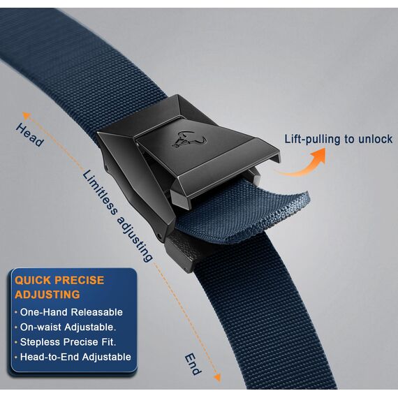Taktischer Gürtel,BULLIANT Gürtel Herren Arbeitsgürtel Militär Wandern 3,8cm,Schnellverschluss Metallschnalle(Navy Blau,115cm/34"-38"taille verstellbar)