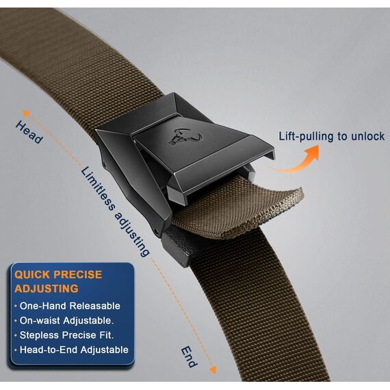 BULLIANT Taktischer Gürtel, Gürtel Herren Arbeitsgürtel Militär Wandern 3,8cm,Schnellverschluss Metallschnalle(Hellbraun,120cm/36-40" taille verstellbar)