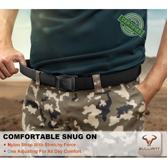 BULLIANT Taktischer Gürtel, Gürtel Herren Arbeitsgürtel Militär Wandern 3,8cm,Schnellverschluss Metallschnalle(Schwarz,145cm/46-50" taille verstellbar)