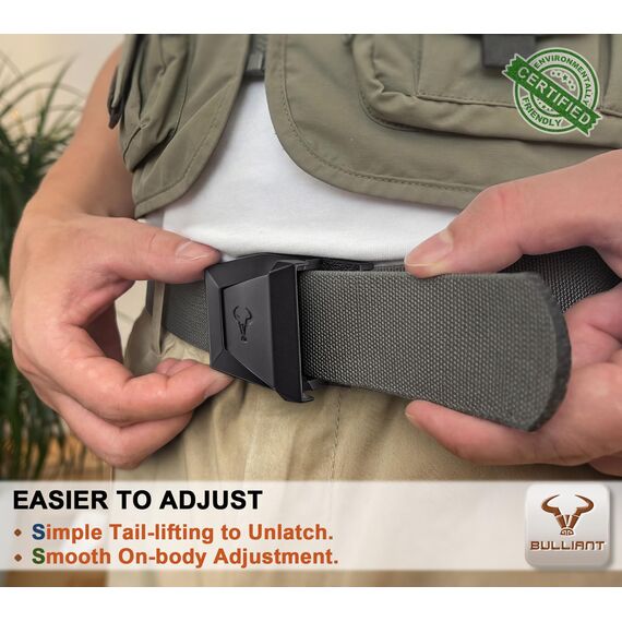 BULLIANT Taktischer Gürtel, Gürtel Herren Arbeitsgürtel Militär Wandern 3,8cm,Schnellverschluss Metallschnalle(Grigio Scuro-145cm/46-50" taille verstellbar)