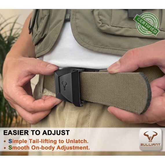 BULLIANT Taktischer Gürtel, Gürtel Herren Arbeitsgürtel Militär Wandern 3,8cm,Schnellverschluss Metallschnalle(Beige,110cm/32-36" taille verstellbar)