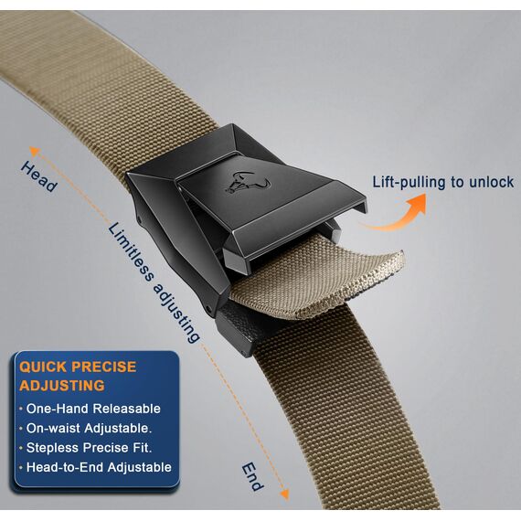 BULLIANT Taktischer Gürtel, Gürtel Herren Militär Wandern Arbeitsgürtel 3,8cm,Schnellverschluss Metallschnalle(Beige-105cm/30-34" taille verstellbar)