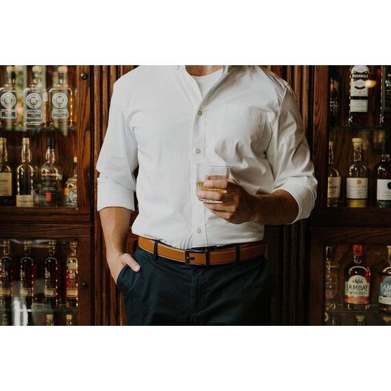 CHAOREN Ledergürtel Herren – Automatik Gürtel Herren ohne Löcher für Anzug und Freizeit (Breit 35mm) (Tan, Taille 100-110cm (Gesamtlänge 125cm))