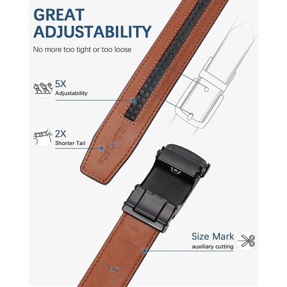 BOSTANTEN Gürtel Herren, Ledergürtel für Herren mit Ratsche Automatikschließe Business Anzug Gürtel Breit 35mm,Größe Angepasst