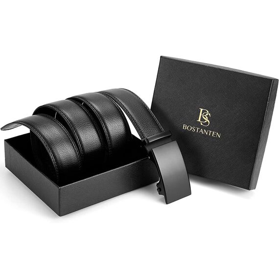 BOSTANTEN Gürtel Herren, Ledergürtel für Herren mit Ratsche Automatikschließe Business Anzug Gürtel Breit 35mm,Größe Angepasst