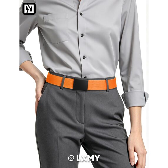LXMY Gürtel Herren,Herren Gürtel Ohne Löcher,Stufenlos Verstellbar Canvas Stoff Gürtel Herren,Der Outdoor Business Arbeitsgürtel Passt überall Hin(Orange)