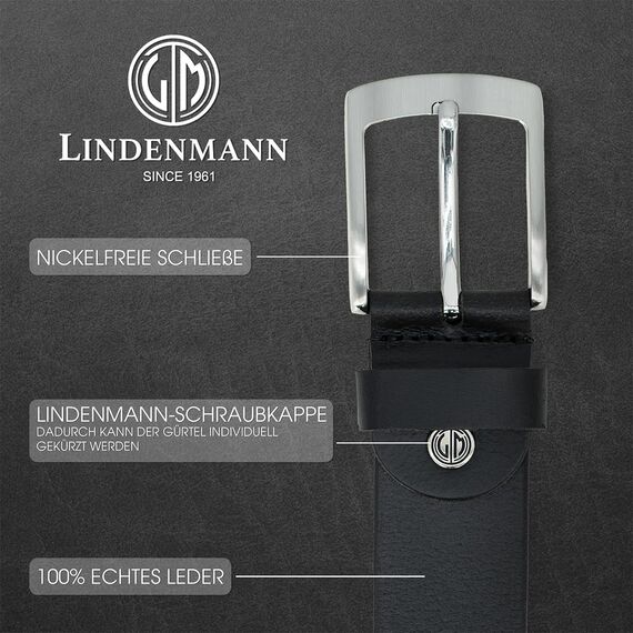 LINDENMANN Herren Ledergürtel aus Büffelleder, 40 mm breit, kürzbar, Schwarz, Größe: Bundweite 155 cm, Gesamtlänge 170 cm, W 61, 6XL