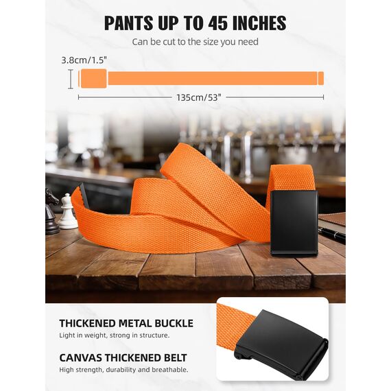LXMY Gürtel Herren,Herren Gürtel Ohne Löcher,Stufenlos Verstellbar Canvas Stoff Gürtel Herren,Der Outdoor Business Arbeitsgürtel Passt überall Hin(Orange)