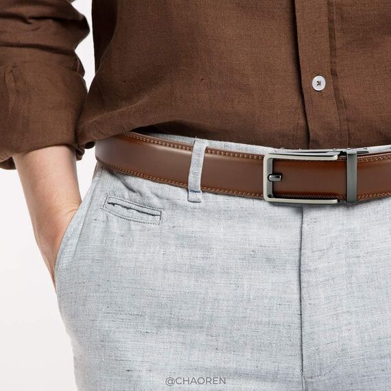 CHAOREN Ledergürtel Herren – Automatik Gürtel Herren ohne Löcher für Anzug und Freizeit (Breit 35mm)-Braun, 115cm