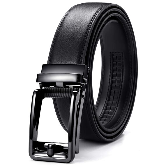 CHAOREN Click-Ratschen-Gürtelkleid mit Schiebeschnalle, 3,8 cm – Herrengürtel, verstellbarer Saum für exakte Passform, Pistole – Schwarz, 36/42" Taille