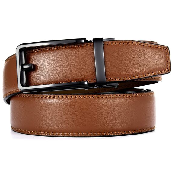 CHAOREN Ledergürtel Herren – Automatik Gürtel Herren ohne Löcher für Anzug und Freizeit (Breit 35mm) (Tan, Taille 100-110cm (Gesamtlänge 125cm))