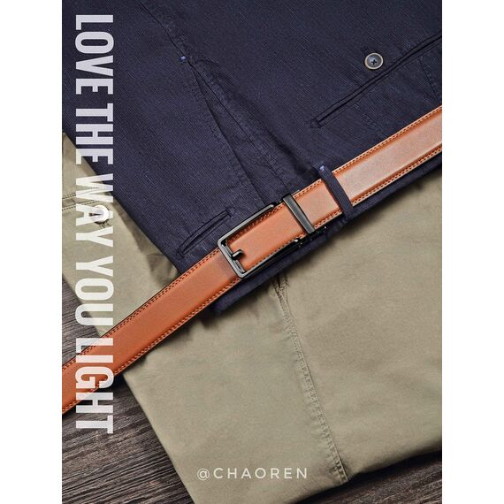 CHAOREN Ledergürtel Herren – Automatik Gürtel Herren ohne Löcher für Anzug und Freizeit (Breit 35mm) (Tan, Taille 100-110cm (Gesamtlänge 125cm))