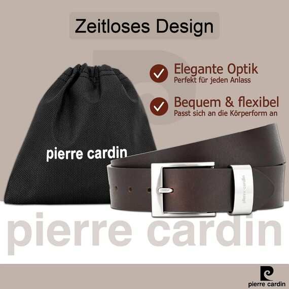 Pierre Cardin Leder-Gürtel Herren 40 mm breit, Gürtel Herren Vollledergürtel schwarz/braun, Größe/Size:Bundweite 110 cm Gesamtlänge 125 cm W 43.3 XL, Farbe/Color:braun