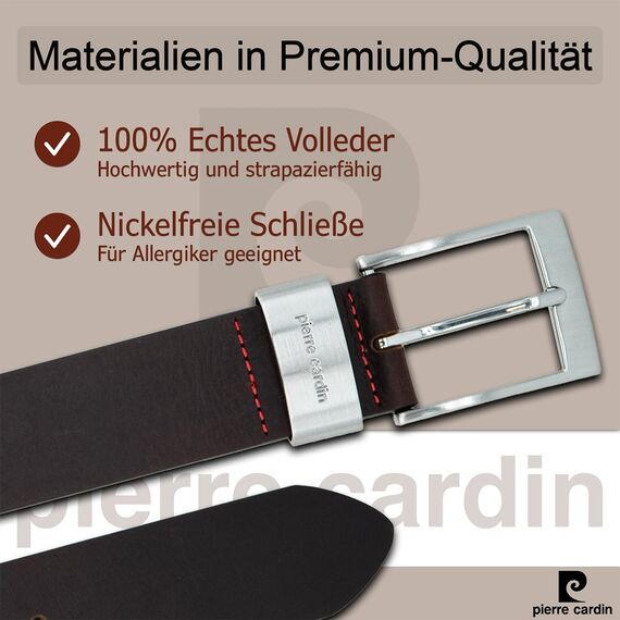 Pierre Cardin Leder-Gürtel Herren 40 mm breit, Gürtel Herren Vollledergürtel schwarz/braun, Größe/Size:Bundweite 115 cm Gesamtlänge 130 cm W 45.3 XXL, Farbe/Color:braun