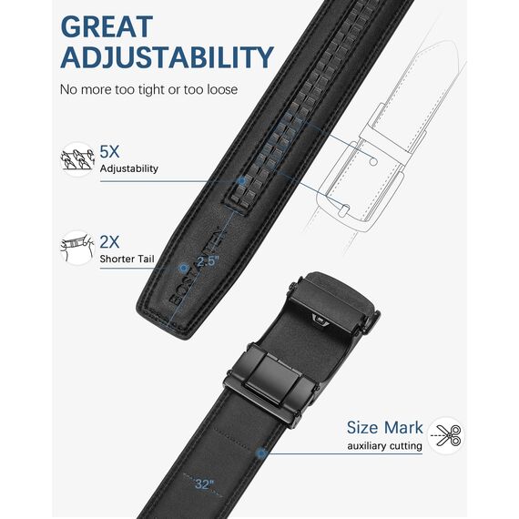BOSTANTEN Gürtel Herren, Ledergürtel für Herren mit Ratsche Automatikschließe Business Anzug Gürtel Breit 35mm,Größe Angepasst