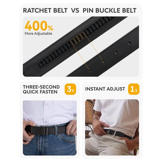 CHAOREN Gürtel Herren - Automatik Ledergürtel ohne Löcher für Herren Business Anzug - Größe Angepasst (Breit 35mm)