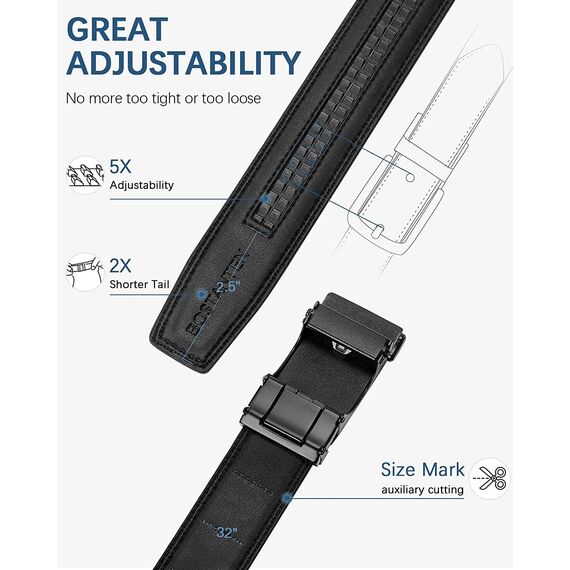 BOSTANTEN Gürtel Herren, Ledergürtel für Herren mit Ratsche Automatikschließe Business Anzug Gürtel Breit 35mm,Größe Angepasst