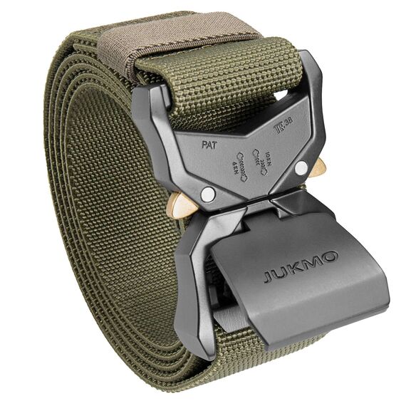 JUKMO Taktischer Gürtel, Militär Wandern 3,8cm Arbeit Gürtel mit Schwere Schnellverschluss Schnalle (Grün, 115cm)