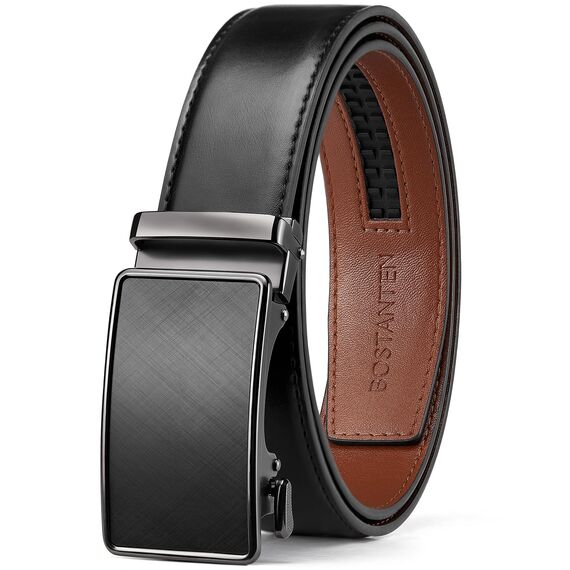 BOSTANTEN Gürtel Herren, Ledergürtel für Herren mit Ratsche Automatikschließe Business Anzug Gürtel Breit 35mm,Größe Angepasst