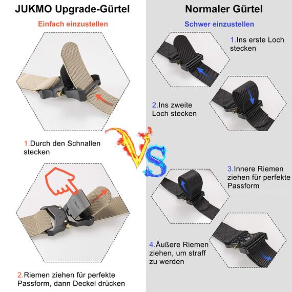 JUKMO Taktischer Gürtel, Militär Wandern 3,8cm Arbeit Gürtel mit Schwere Schnellverschluss Schnalle (Kojote, 115cm)