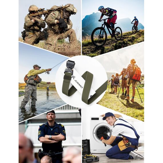 JUKMO Taktischer Gürtel, Militär Wandern 3,8cm Arbeit Gürtel mit Schwere Schnellverschluss Schnalle (Grün, 135cm)
