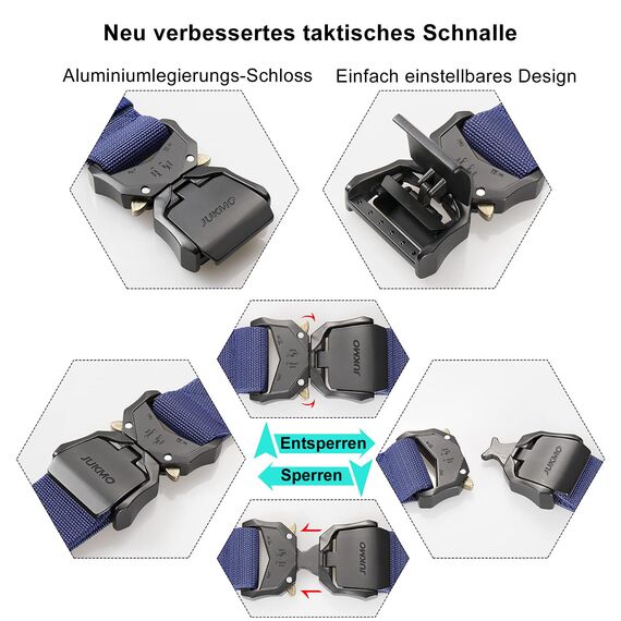 JUKMO Taktischer Gürtel, Militär Wandern 3,8cm Arbeit Gürtel mit Schwere Schnellverschluss Schnalle (Blau, 115cm)