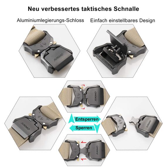 JUKMO Taktischer Gürtel, Militär Wandern 3,8cm Arbeit Gürtel mit Schwere Schnellverschluss Schnalle (Kojote, 115cm)