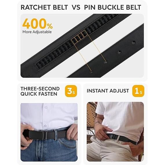 CHAOREN Gürtel Herren - Automatik Ledergürtel ohne Löcher für Herren Business Anzug - Größe Angepasst (Breit 35mm)