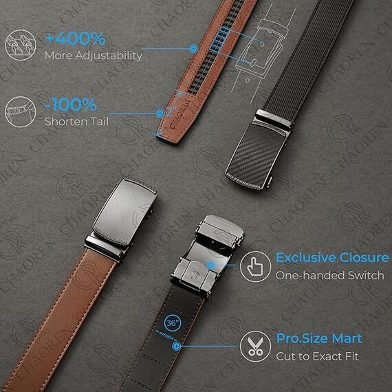 CHAOREN Gürtel Herren, Automatik Ledergürtel Ratsche für Herren Business Anzug ohne Löcher, Größe Angepasst 35mm