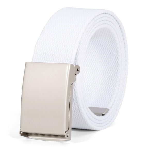 JasGood Unisesx Webgürtel Herren Damen Leinwand Arbeitsgürtel Frei Verstellbarer Flip-Top Webgürtel Silber Militärschnalle für Geschäft Sport Lässig,White,120cm