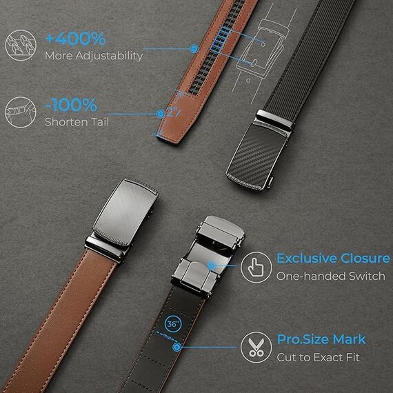 CHAOREN Gürtel Herren - Automatik Ledergürtel ohne Löcher für Herren Business Anzug - Größe Angepasst (Breit 35mm)