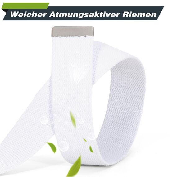 JasGood Unisesx Webgürtel Herren Damen Leinwand Arbeitsgürtel Frei Verstellbarer Flip-Top Webgürtel Silber Militärschnalle für Geschäft Sport Lässig,Weiß,135cm
