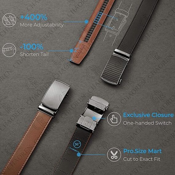 CHAOREN Gürtel Herren, Automatik Ledergürtel Herren Ratsche für Business Anzug, 35mm Gürtel ohne Löcher, Größe Angepasst