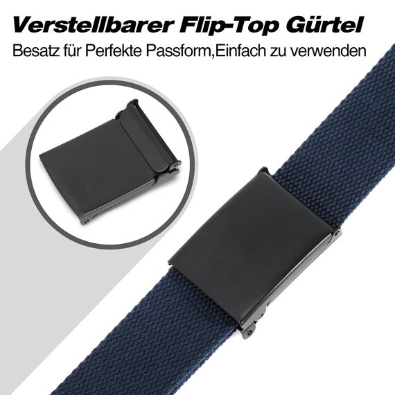 JasGood Unisesx Webgürtel Herren Damen Leinwand Arbeitsgürtel Frei Verstellbarer Flip-Top Webgürtel Schwarze Militärschnalle für Geschäft Sport Lässig,Marineblau,135cm