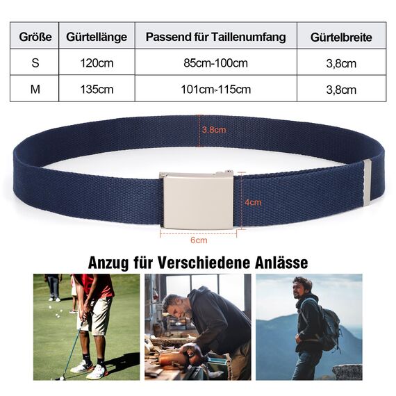 JasGood Unisesx Webgürtel Herren Damen Leinwand Arbeitsgürtel Frei Verstellbarer Flip-Top Webgürtel Silber Militärschnalle für Geschäft Sport Lässig,Navy blau,135cm