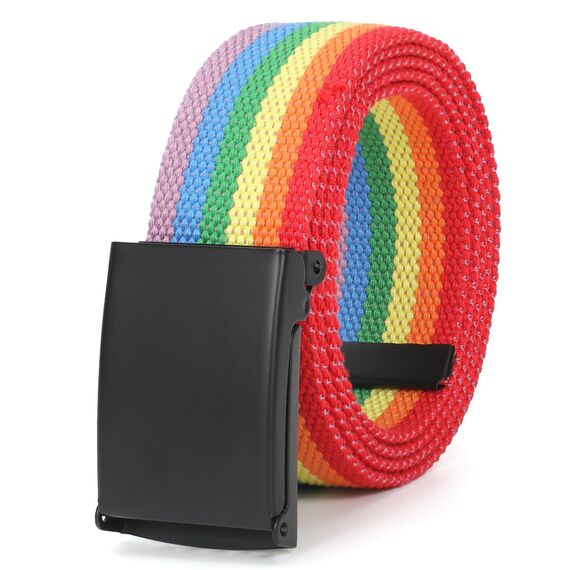 JasGood Unisesx Webgürtel Herren Damen Leinwand Arbeitsgürtel Frei Verstellbarer Flip-Top Webgürtel Schwarze Militärschnalle für Geschäft Sport Lässig,Rainbow,135cm