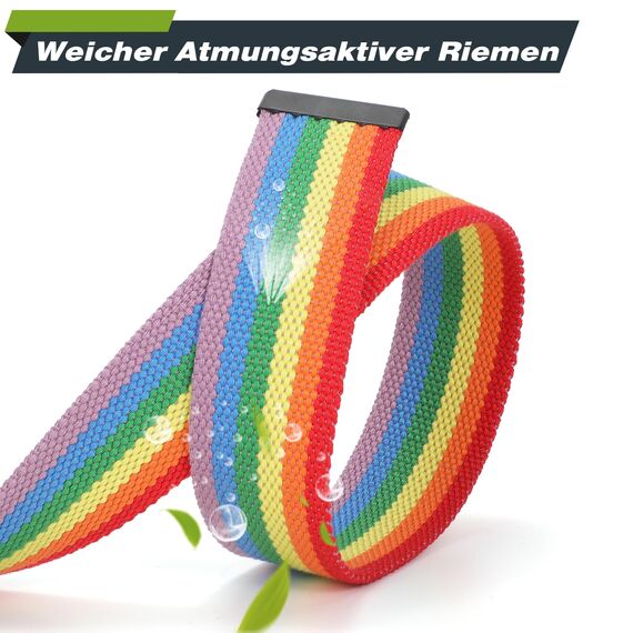 JasGood Unisesx Webgürtel Herren Damen Leinwand Arbeitsgürtel Frei Verstellbarer Flip-Top Webgürtel Silber Militärschnalle für Geschäft Sport Lässig,Regenbogen,120cm